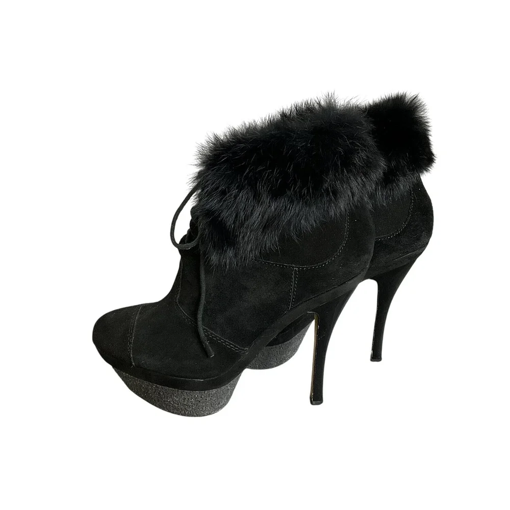 L.A.M.B‎ Platform Suede Leather & Real Fur Booties Size 7.5 Gwen Stefani Booties